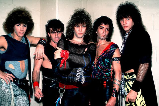 <p>Paul Natkin/Getty</p> Bon Jovi backstage in May 1984