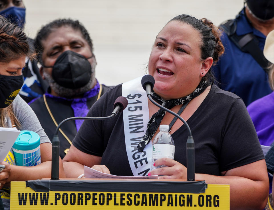 Women's March executive director Rachel Carmona says the overturning of Roe v Wade constitutes a new era of American politics in our country. (Photo by Jemal Countess/Getty Images for MoveOn)