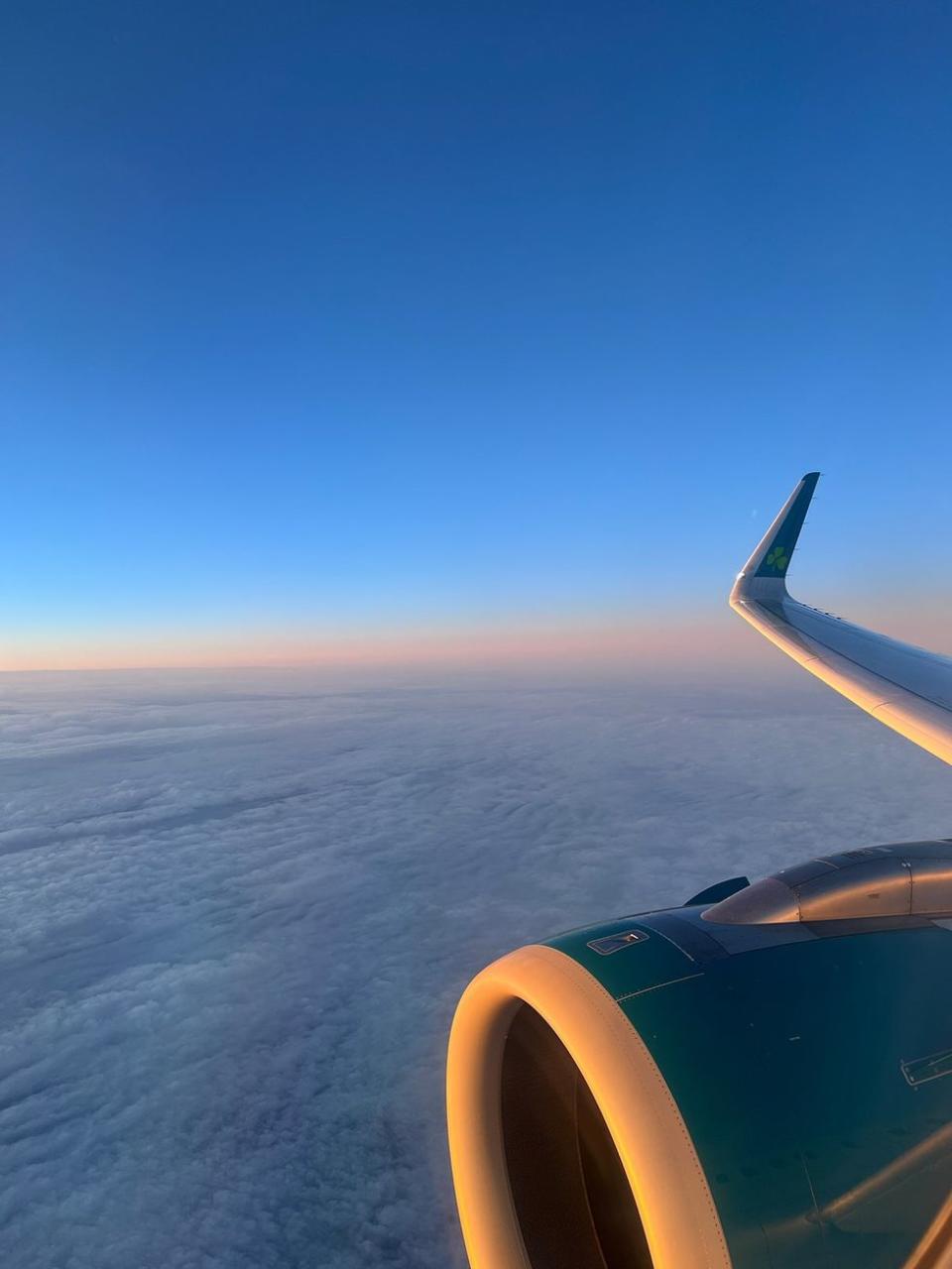 A view outside the window on a flight to Dublin, Ireland