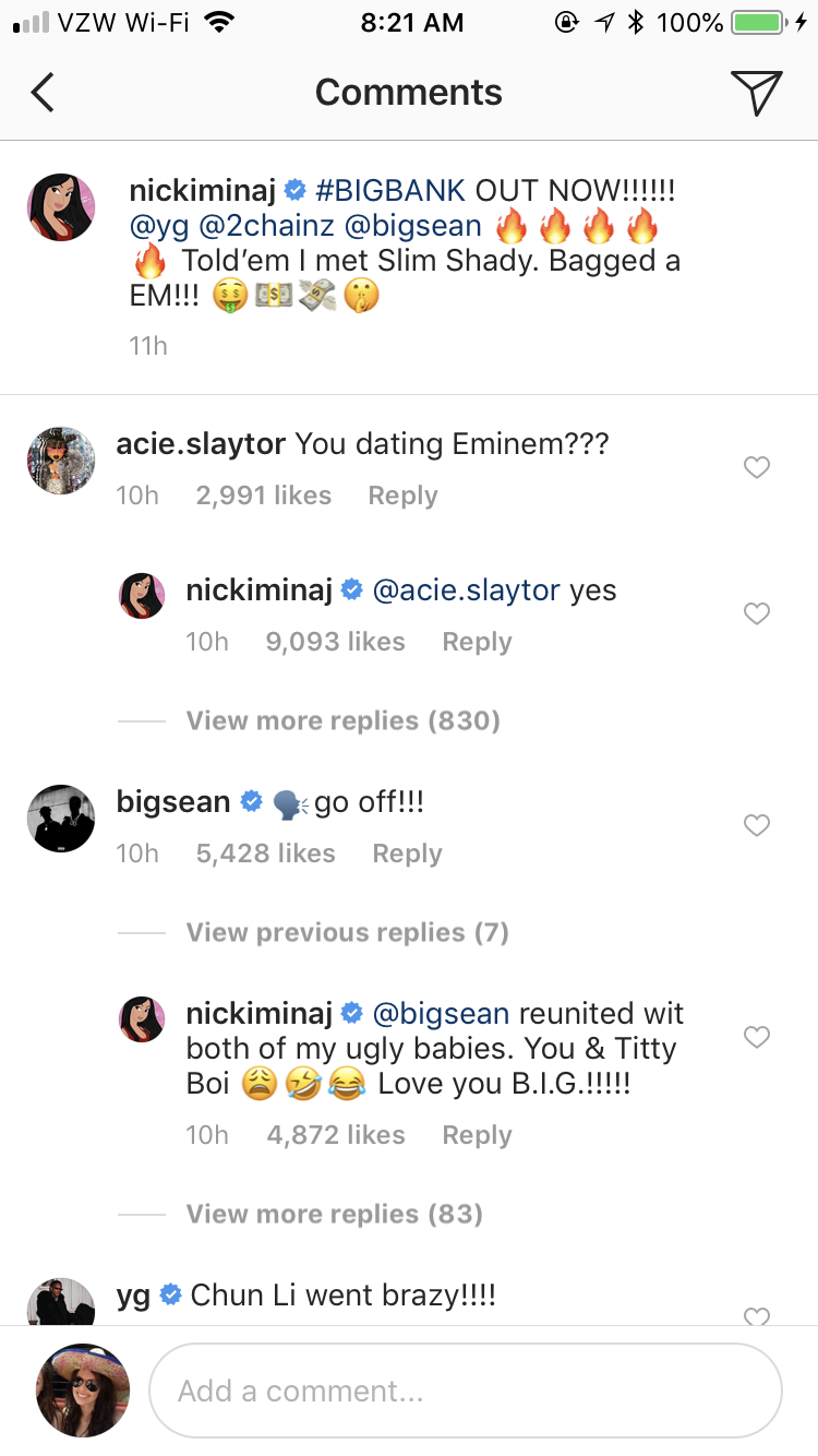 Nicki Minaj Instagram comments. (Photo: Instagram/Sophie Ludel)