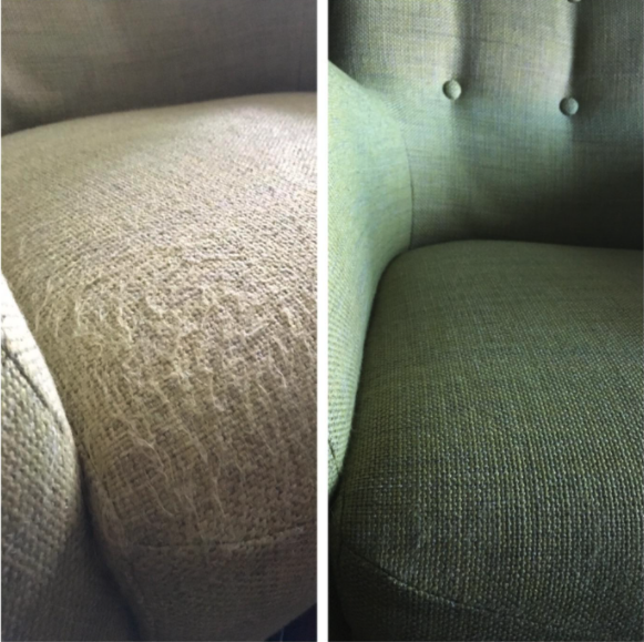 One reviewer shared dramatic before and after images using their Beautural Lint Remover Fabric Shaver and Sweater Defuzzer. Images via Amazon.