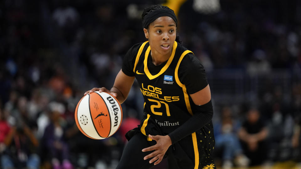 Los Angeles Sparks guard Jordin Canada had dramatic increases in production after joining the team on a training camp contract. (AP Photo/Ryan Sun)