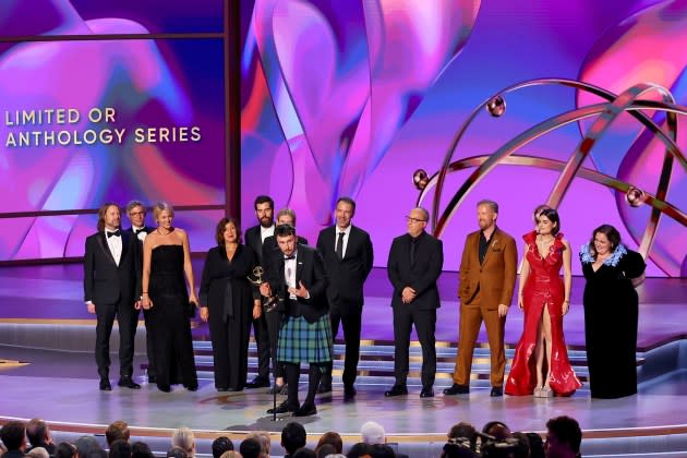 Richard Gadd (C), cast and crew of “Baby Reindeer” accept the Outstanding Limited or Anthology Series award  - Credit: Leon Bennett/WireImage