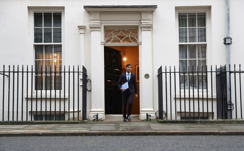 Britain's Chancellor of the Exchequer Sunak outside Downing Street, in London