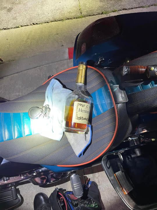 Police find a bottle of Hennessy following a pursuit in Irwindale on March 23, 2024.