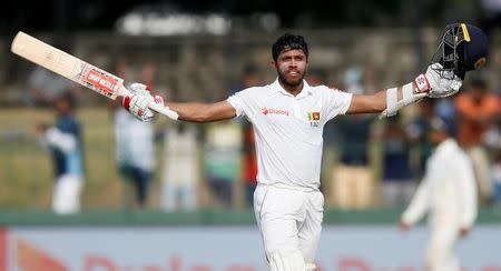 Cricket - Sri Lanka v India - Second Test Match - Colombo, Sri Lanka - August 5, 2017 - Sri Lanka's Kusal Mendis celebrates his century. REUTERS/Dinuka Liyanawatte/Files