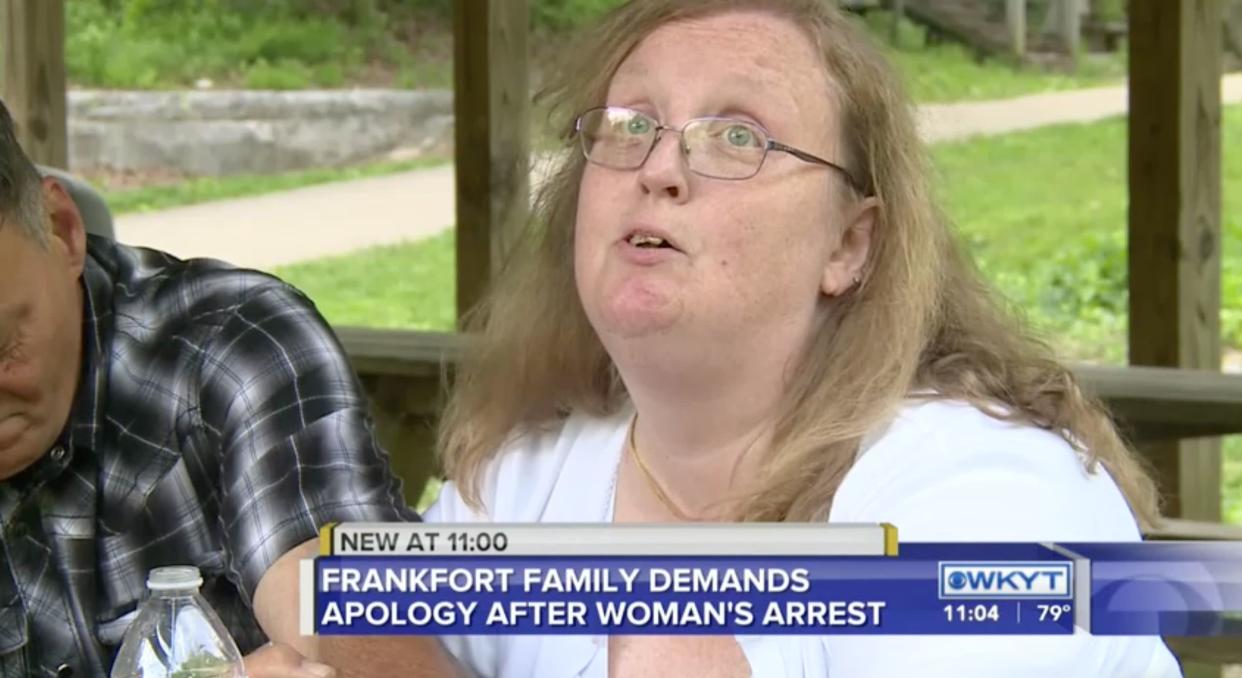 Melissa Wood, who has Down syndrome, was arrested by Kentucky police officers on a 2011 warrant. Her family says Melissa's identity was stolen. (Screenshot: WKYT)