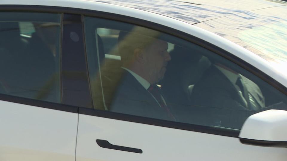 Health Minister Mark Holland leaving an event in Winnipeg Friday. He would not confirm the resignation of Dr. Guillaume Poliquin from the National Microbiology Lab.