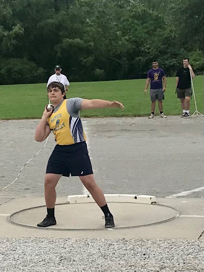 River Valley's Ethan Lyon competes in the boys shot put at the Division II regional meet in Lexington last year.