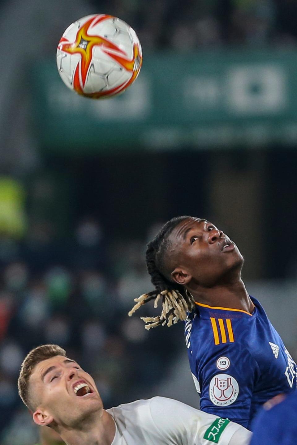 Liverpool are keeping tabs on Real Madrid’s Eduardo Camavinga, right (AP Photo/Alberto Saiz) (AP)