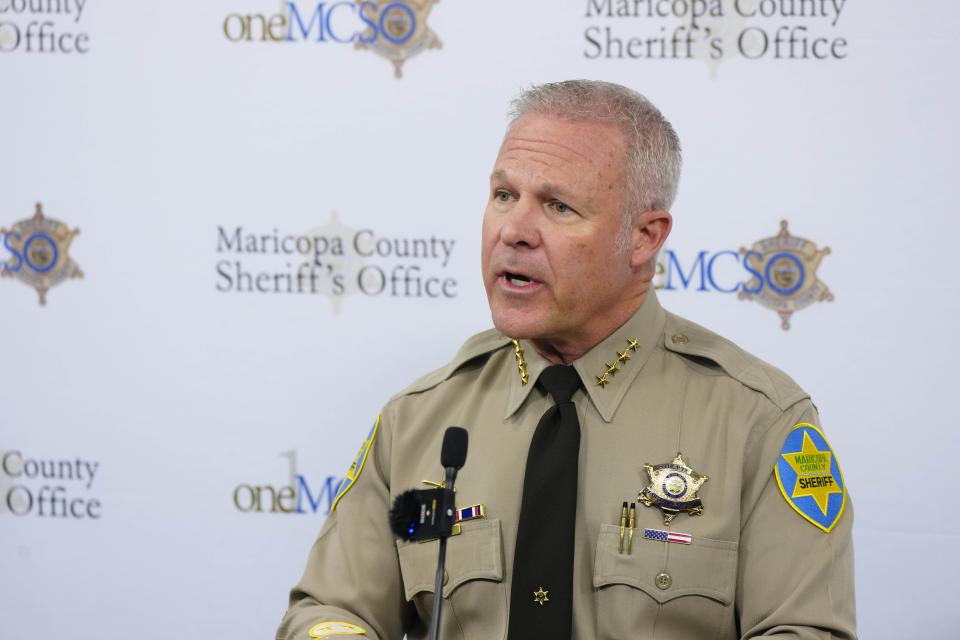 Maricopa County Sheriff Russ Skinner speaks during a news conference on Feb. 27, 2024, in Phoenix.