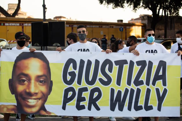 People gather in Piazza San Giovanni to ask for justice and remember Willy Monteiro Duarte, in Rome, Italy, on September 19, 2020. (Photo by Sirio Tessitore/NurPhoto via Getty Images) (Photo: NurPhoto via NurPhoto via Getty Images)