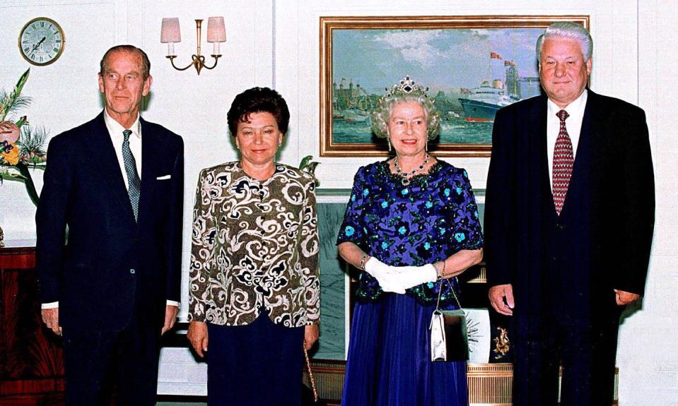 <p>During the trip, Prince Philip and the Queen hosted the Yeltsins on board the <a href="https://www.townandcountrymag.com/society/tradition/a37590583/royal-family-yacht-britannia-facts-secrets/" rel="nofollow noopener" target="_blank" data-ylk="slk:Royal Yacht Britannia;elm:context_link;itc:0;sec:content-canvas" class="link ">Royal Yacht Britannia</a> for a banquet.</p>