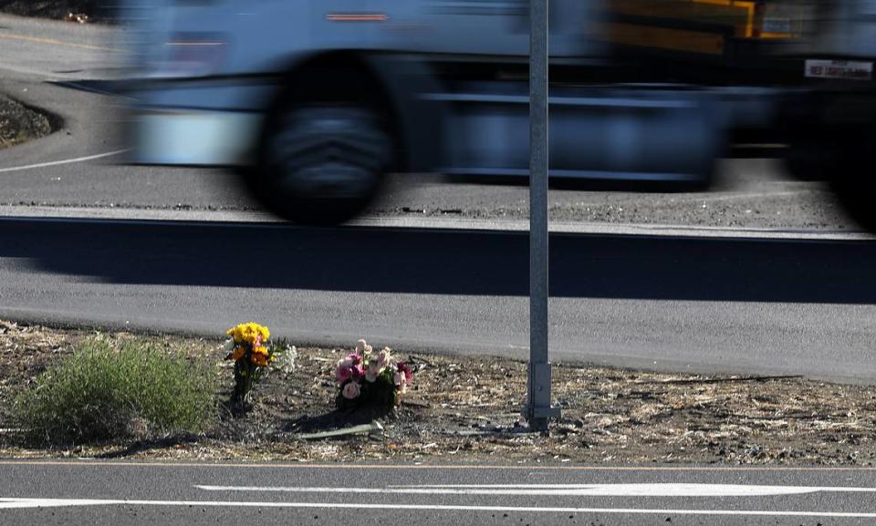 Flowers have been placed as a memorial for the Kennewick mother and daughter killed recently in a crash at the Highway 395 intersection with Selph Landing and Crestloch Roads in Franklin County.