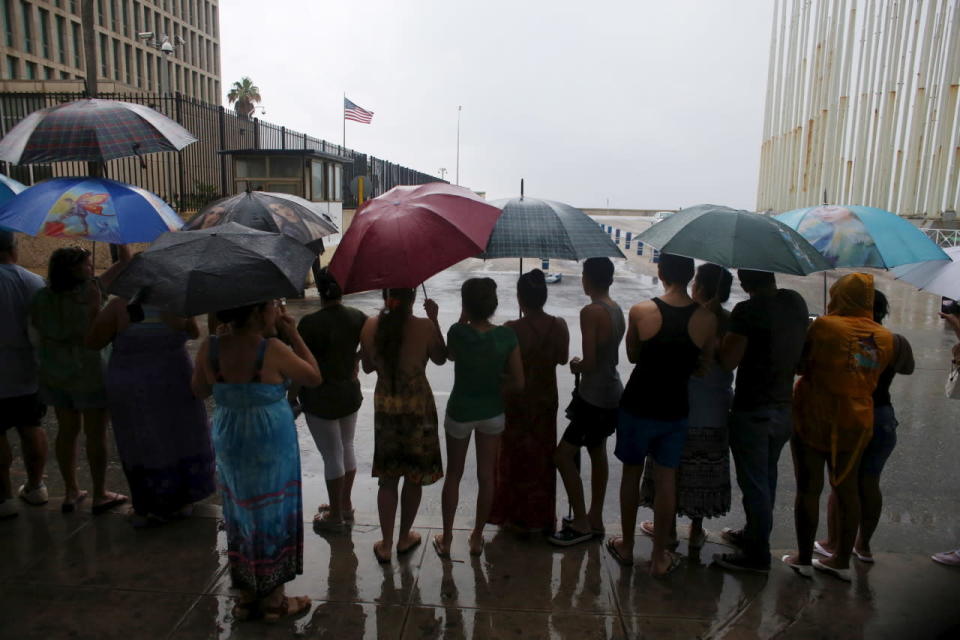 Gathering outside the U.S. Embassy