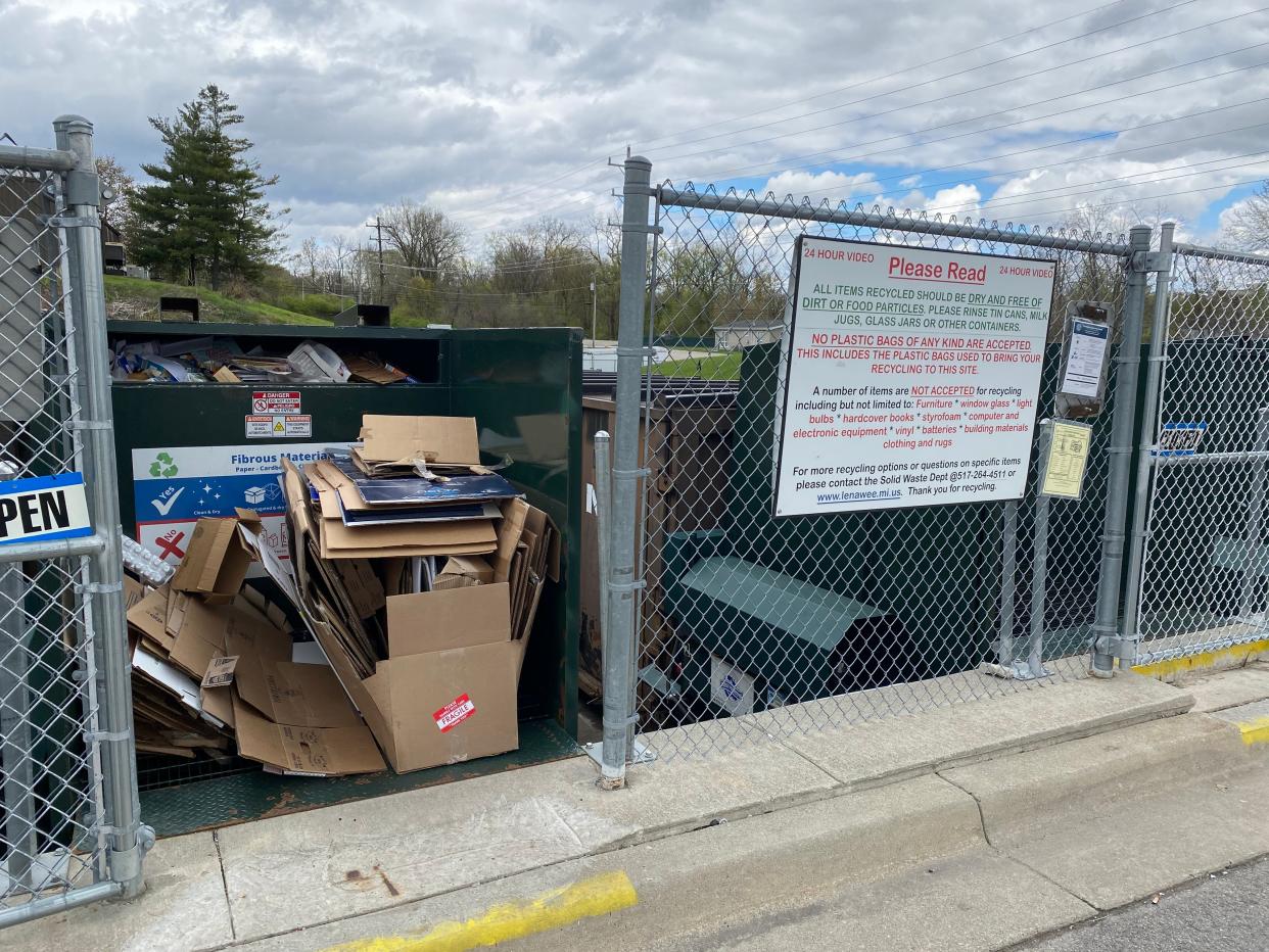 A total of 242.42 tons of mixed fiber materials and 171.22 tons of rigid materials were collected in 2022 at Lenawee County's recycling drop-off site on Race Street in Adrian, pictured Sunday.