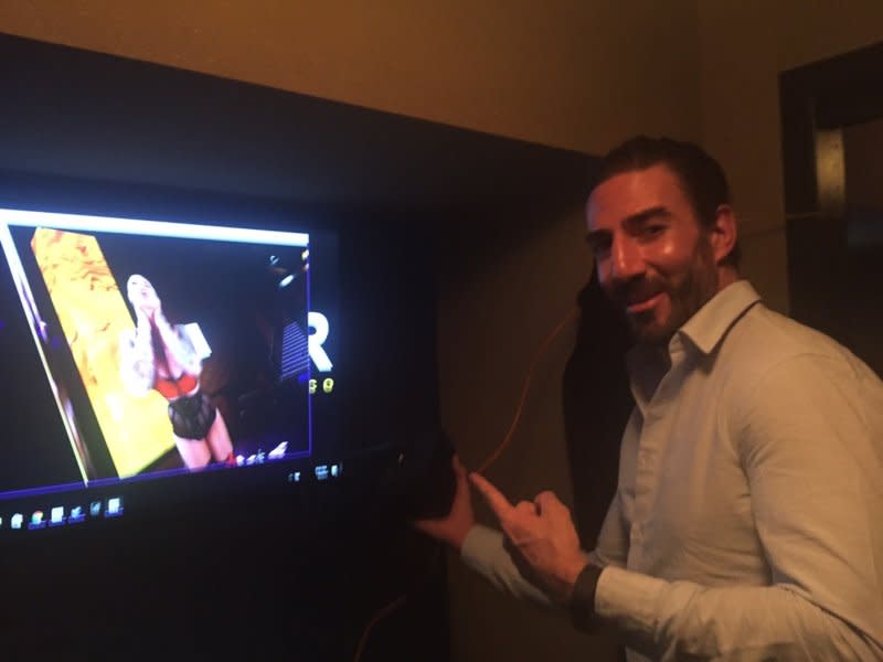 Daniel Dilallo shows off Gold Club VR, a virtual reality strip club experience.