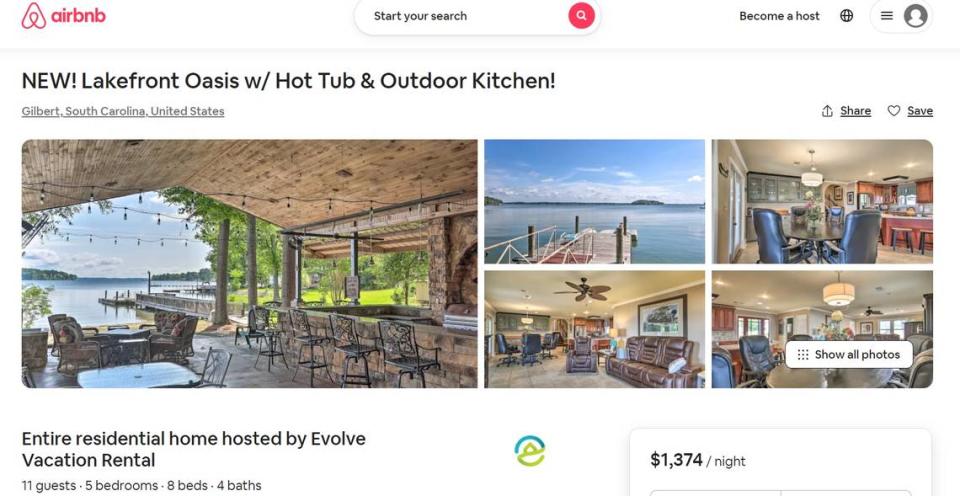 This screenshot shows an AirBnB rental in the Columbia area.