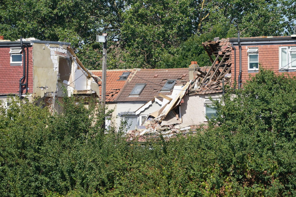 The scene in Galpin's Road in Thornton Heath, south London, where the London Fire Brigade (LFB) report that a house has collapsed amid a fire and explosion. Picture date: Monday August 8, 2022.