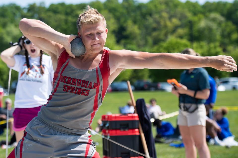 Bermudian Springs' Aaron Weigle has the best shot put throw in the league this season.