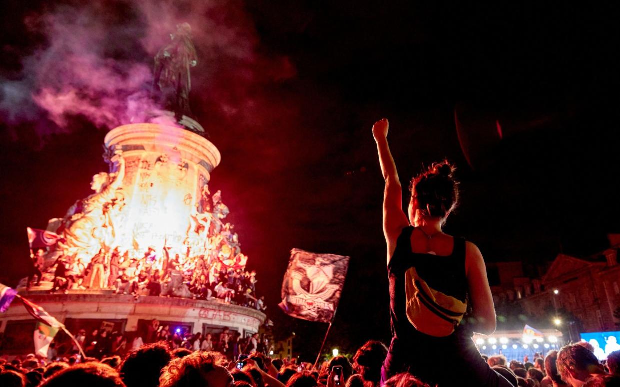 Protesters gathered at Place de la Republique in Paris on Sunday night