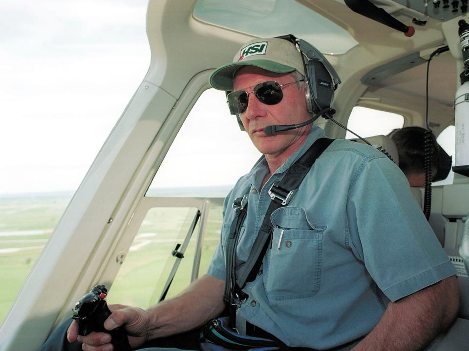 Actor Harrison Ford Flies His Helicopter July 10, 2001 Near Jackson, Wy. Ford Located And Rescued Missing 13-Year-Old Boy Scout Cody Clawson.