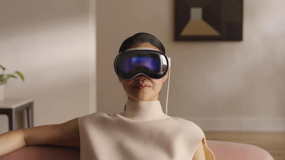 Apple's Vision Pro will show an image of your eyes on its front display, so that people around you can engage with you while you're wearing the headset. (Image: Apple)