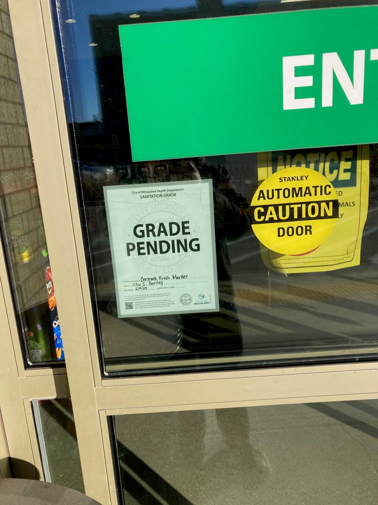 The Cermak Fresh Market in Walker's Point has reopened after the Milwaukee Health Department said it found the store had addressed the priority items in its reports. A "Grade Pending" sign posted by the Milwaukee Health Department was seen on one of the store's main doors on Saturday afternoon.