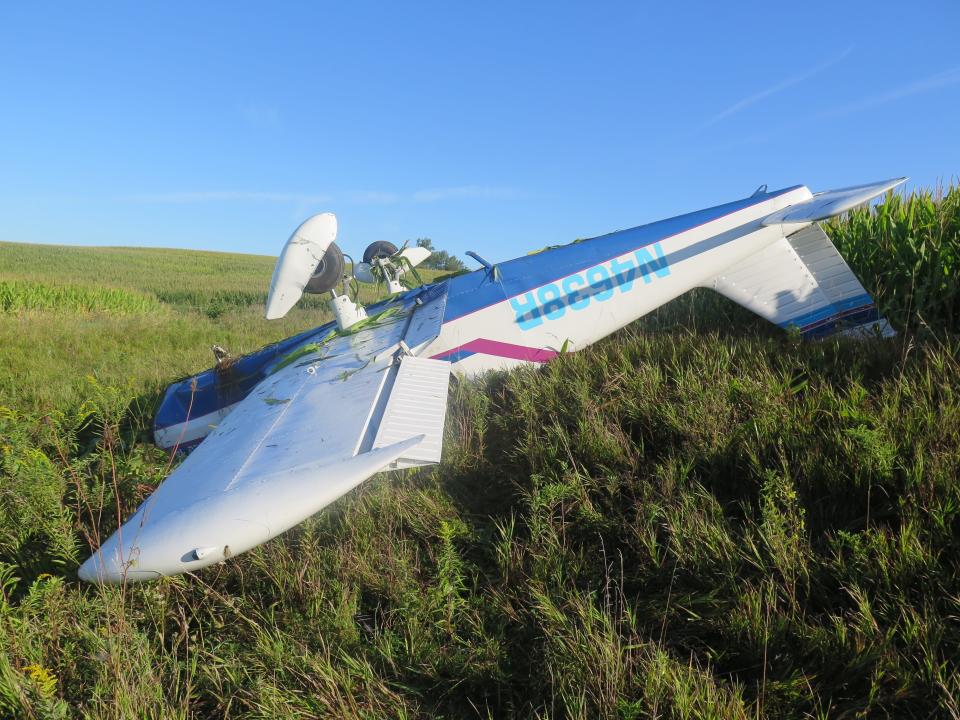 Eric Chrystal of Jefferson, Iowa, suffered minor injuries when his single-engine airplane crashed in a cornfield in Adair County.