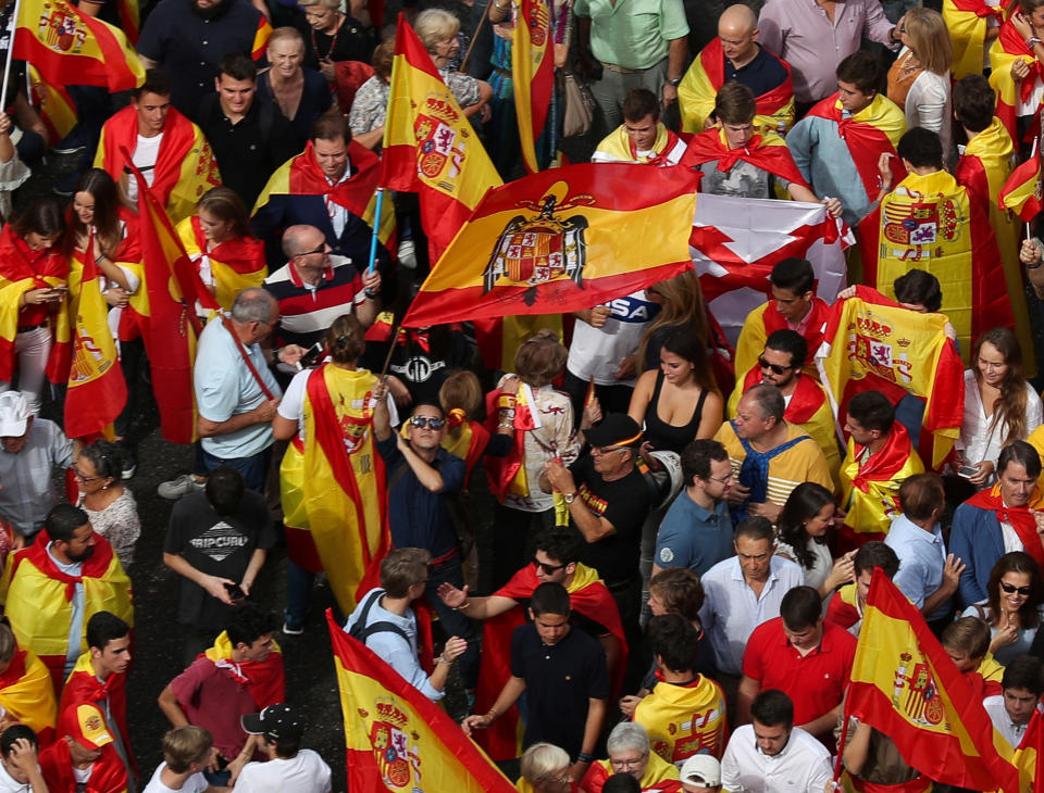 Spanish pro-unity demonstrators protest in Barcelona