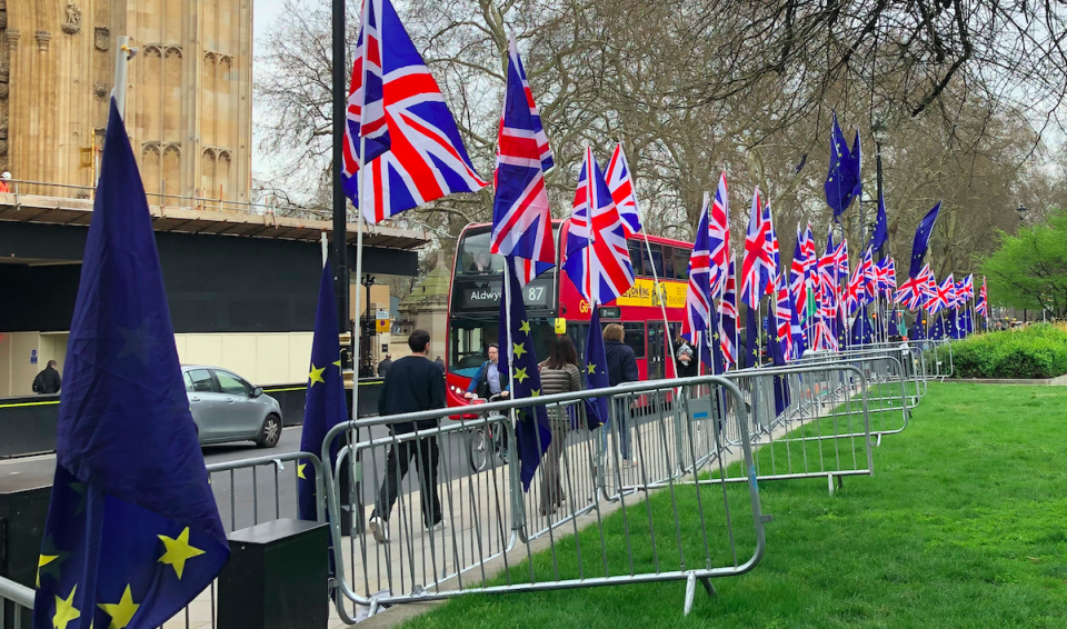 <em>The supporters descended on Parliament Square at 6am this morning for the stunt (PA)</em>