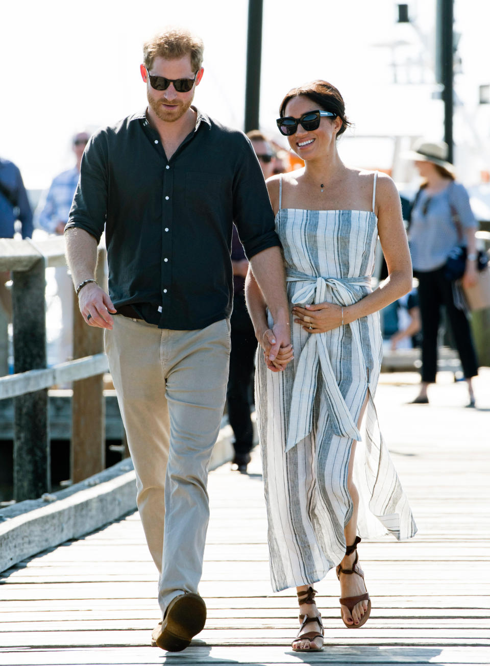 The couple spent time on Monday afternoon meeting locals on the Kingfisher Bay jetty. Photo: Getty Images