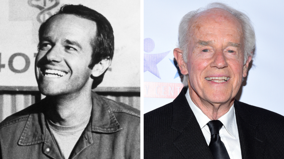 Mike Farrell in 1975 and 2019