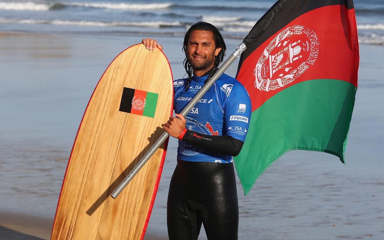 Afridun Amu of Afghanistan poses for a portrait after competing in the Men's Repechage Round 1 during day five of the ISA World Surfing Games  - 2017 Getty Images