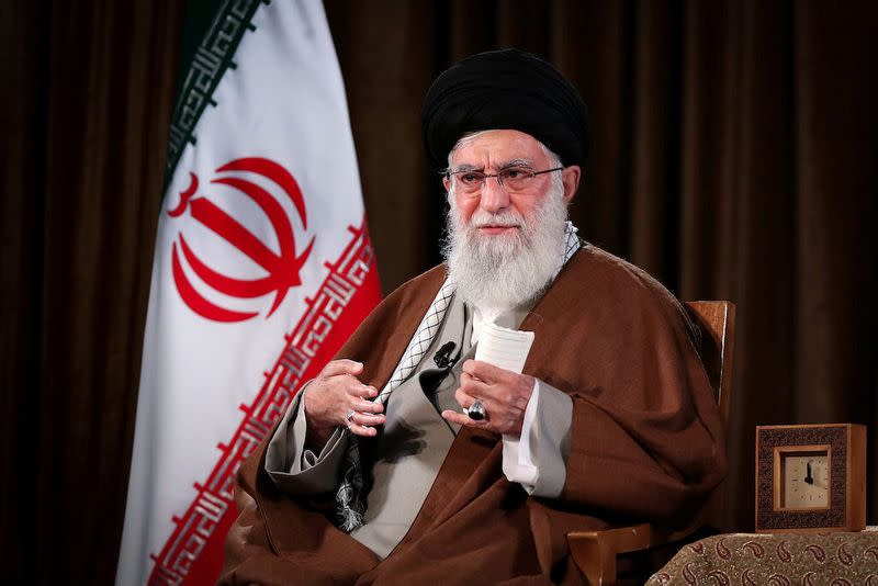 Iran's Supreme Leader Ayatollah Ali Khamenei delivers a televised speech, in Tehran