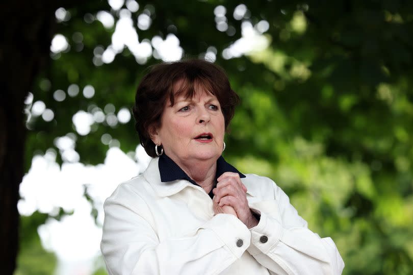 Actress Brenda Blethyn speaks to the crowd in Corbridge