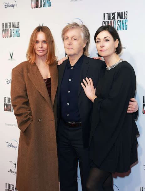 PHOTO: (L-R) Stella McCartney, Sir Paul McCartney and Mary McCartney attend the London Premiere of Disney Original Documentary 'If These Walls Could Sing' at Abbey Road Studios, Dec. 12, 2022, in London. (David M. Benett/Hoda Davaine/Dave Benett/Getty Images)