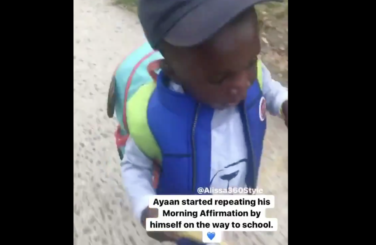 A video of a young boy repeating positive affirmations on his way to school has gone viral on social media (Picture: Twitter)