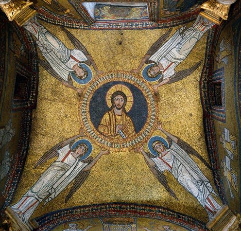   <span class="attribution"><a class="link " href="https://en.wikipedia.org/wiki/File:Mosaic_of_the_vault_of_the_chapel_of_San_Zeno_(IX_century).jpg#/media/File:Mosaic_of_the_vault_of_the_chapel_of_San_Zeno_(IX_century).jpg" rel="nofollow noopener" target="_blank" data-ylk="slk:Livioandronico2013 / Wikimedia Commons;elm:context_link;itc:0;sec:content-canvas">Livioandronico2013 / Wikimedia Commons </a>, <a class="link " href="http://creativecommons.org/licenses/by-sa/4.0/" rel="nofollow noopener" target="_blank" data-ylk="slk:CC BY-SA;elm:context_link;itc:0;sec:content-canvas">CC BY-SA</a></span>