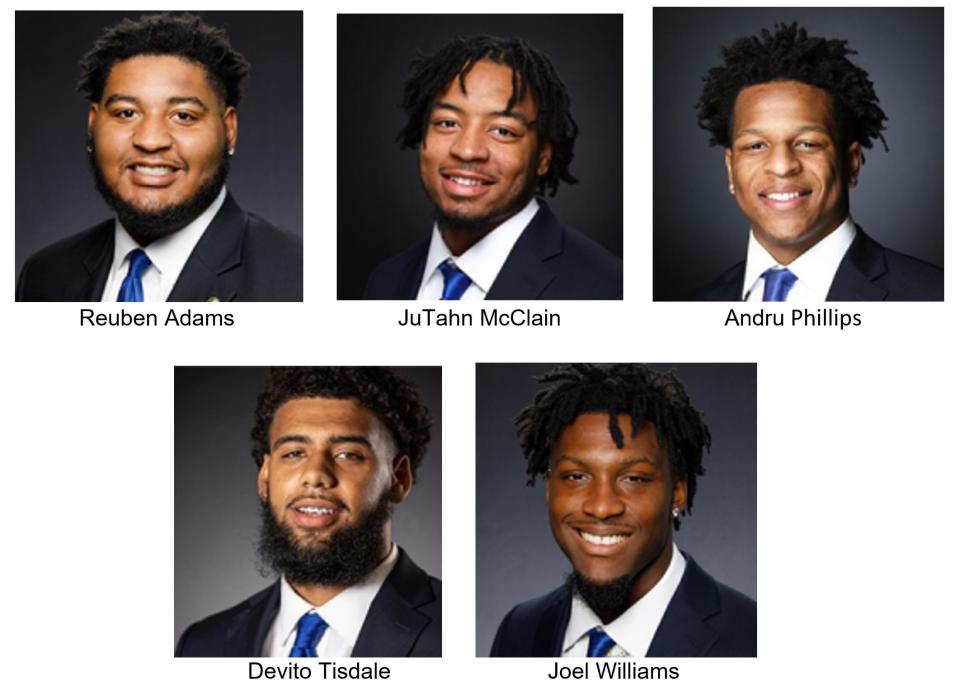 These five current and former University of Kentucky football players filed federal lawsuits Wednesday, Sept. 21, 2022, against a Lexington Police Department officer and others over the "false" charges they faced after a 2021 incident at a fraternity party.