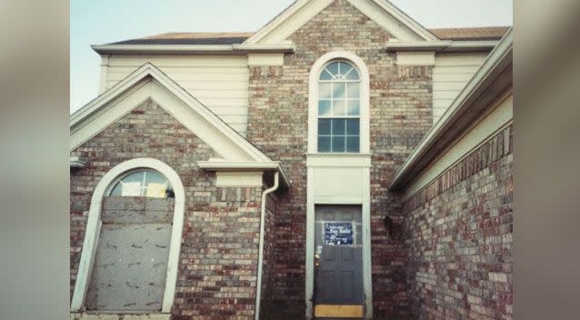 Photos show huge stains on the carpet of the floor and the windows boarded up. Photo: ABC News