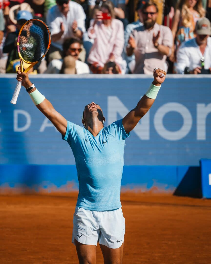 Rafael Nadal celebra el extenuante triunfo ante Mariano Navone en Bastad