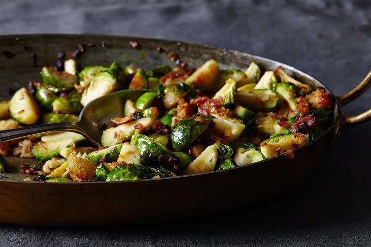 Roasted Brussels Sprouts with Pancetta and Garlic Croutons by Merrill Stubbs