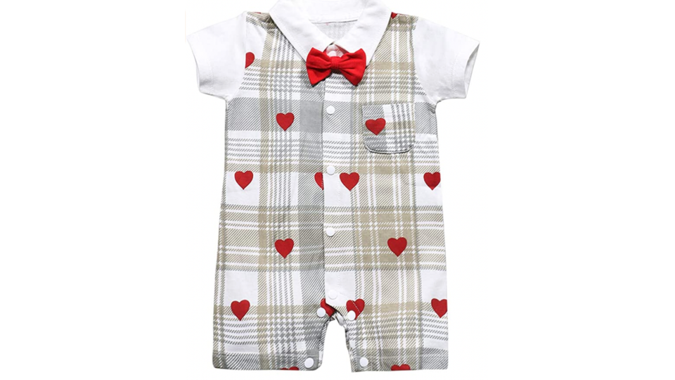 Valentine's Day outfits and pajamas for kids: Nothing is more dapper than baby in a bow-tie.