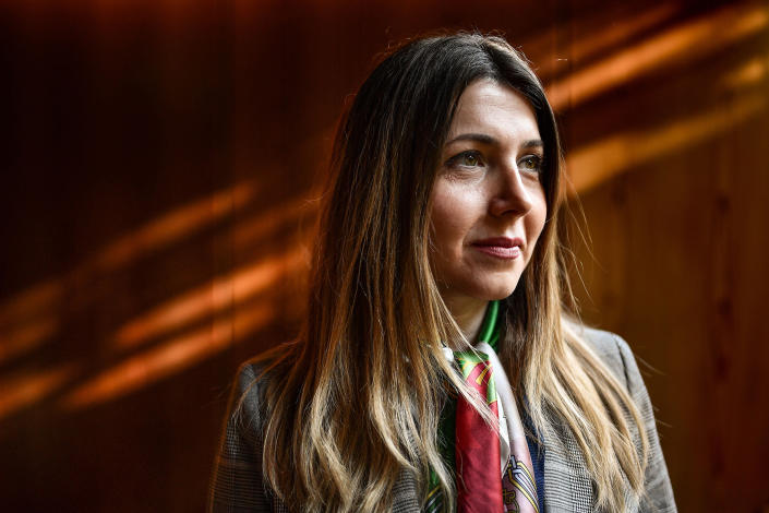 Iranian women&#39;s rights activist Shaparak Shajarizadeh on the sidelines of The Geneva Summit for Human Rights and Democracy, in Geneva on Feb. 18, 2020. | Fabrice Coffrini&#x002014;AFP/Getty Images