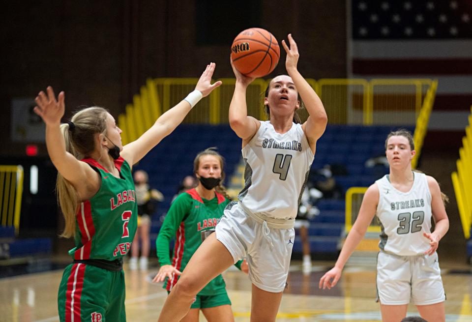 Galesburg's Kiarra Kilgore puts up a shot against LaSalle-Peru in Class 3A regional semifinal action against LaSalle-Peru on Tuesday, Feb. 15, 2022 in Sterling.