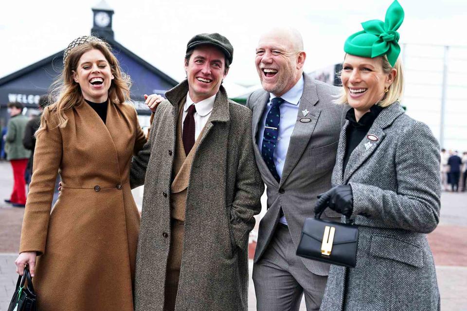 <p>Adam Davy/PA Images/Getty</p> Princess Beatrice, Edoardo Mapelli Mozzi, Mike Tindall and Zara Tindall at the 2024 Cheltenham Festival at Cheltenham Racecourse on March 14, 2024. 