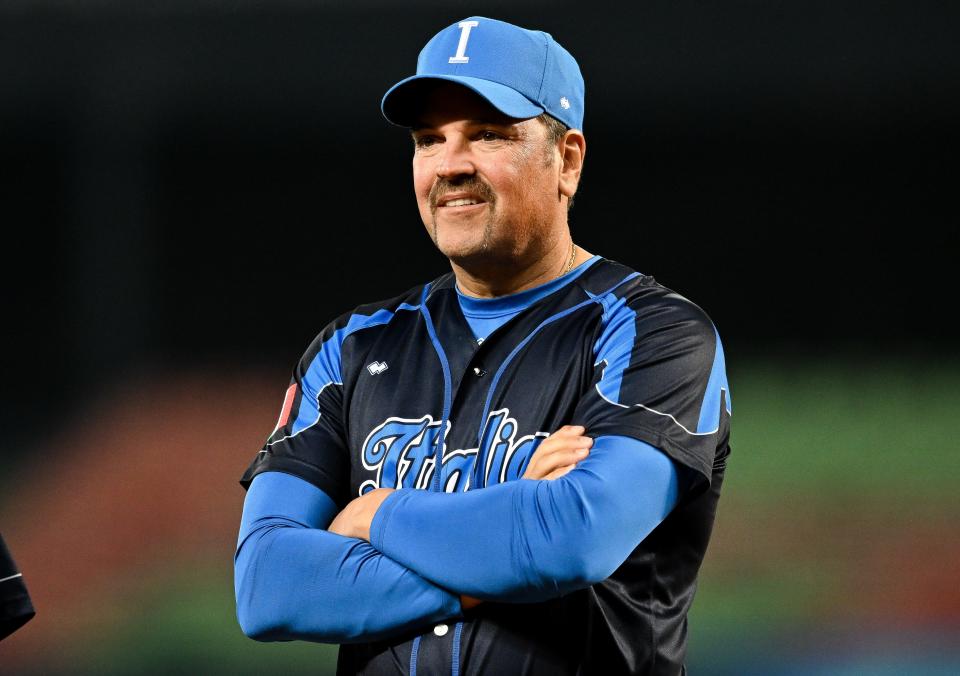 Manager Mike Piazza #31 of Team Italy looks on prior to the World Baseball Classic Pool A game between Italy and Cuba at Taichung Intercontinental Baseball Stadium on March 09, 2023 in Taichung, Taiwan.