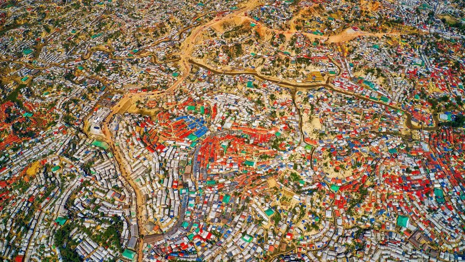 An aerial view of Kutupalong refugee camp in Cox's Bazar, Bangladesh - Azim Khan Ronnie/Solent News/Shutterstock