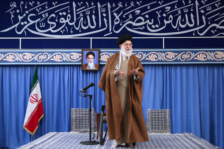 Iran's Supreme Leader Ayatollah Ali Khamenei, speaks during a meeting with students at the Hussayniyeh of Imam Khomeini in Tehran, Iran, November 3, 2018. Official Khamenei website/Handout via REUTERS